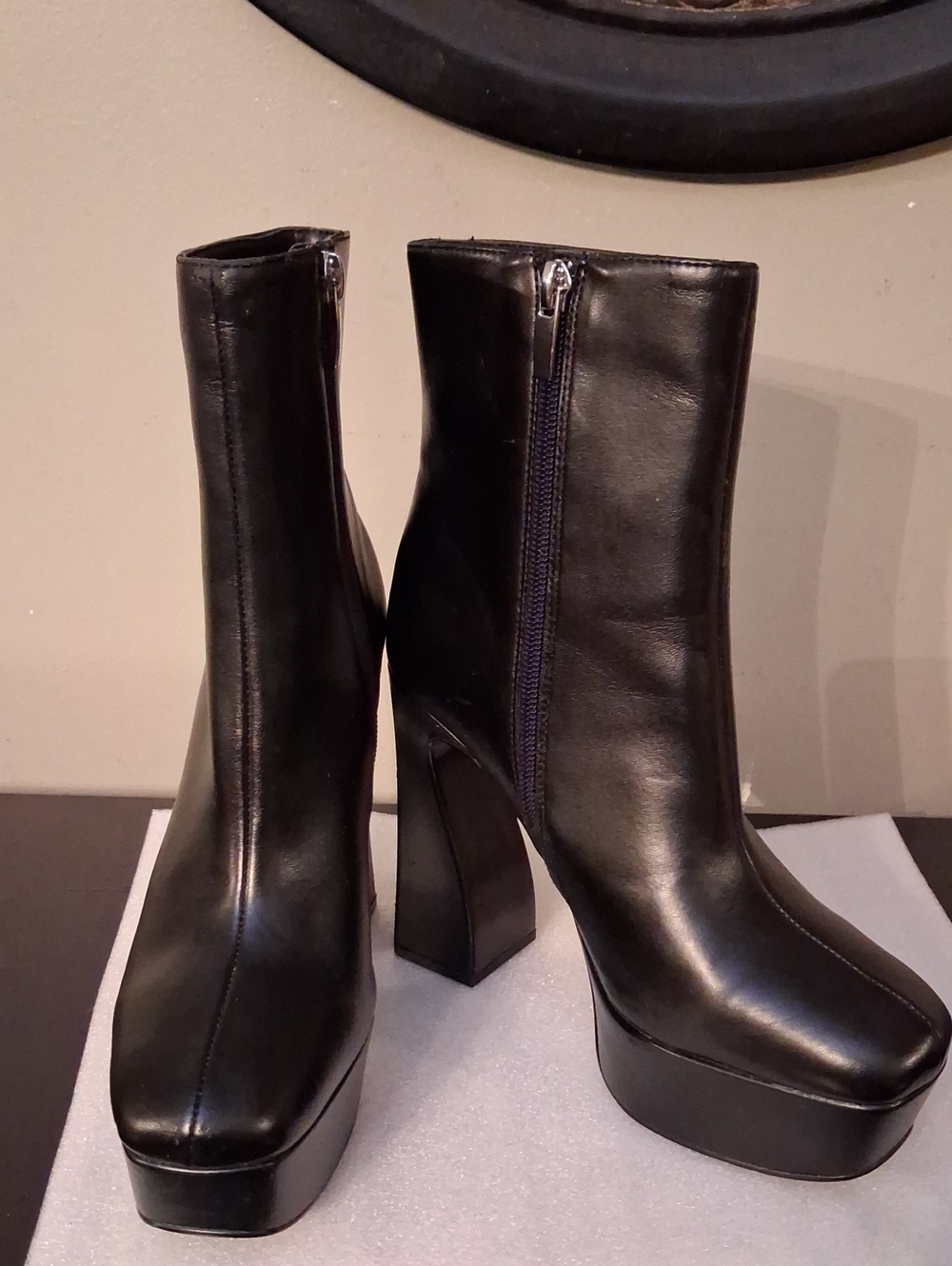 Nine West Black Platform Block-Heel Ankle Boots
